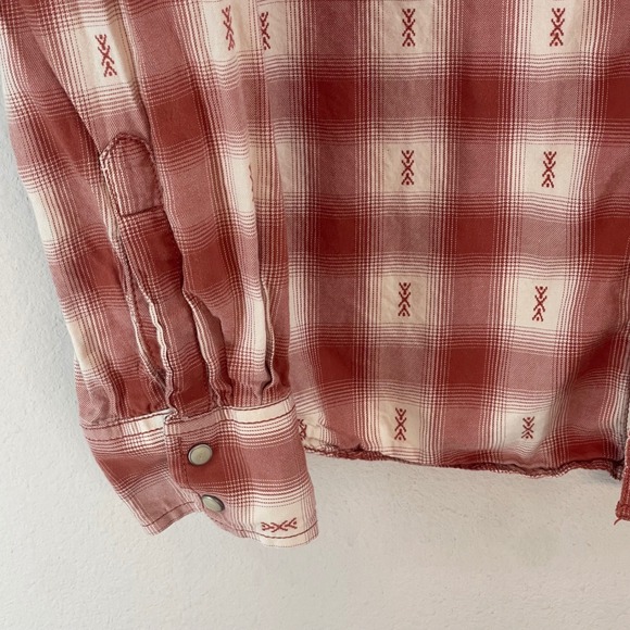 Wrangler Retro Premium Mens Long Sleeve Red Plaid Snap Button Western Shirt L - Picture 4 of 11